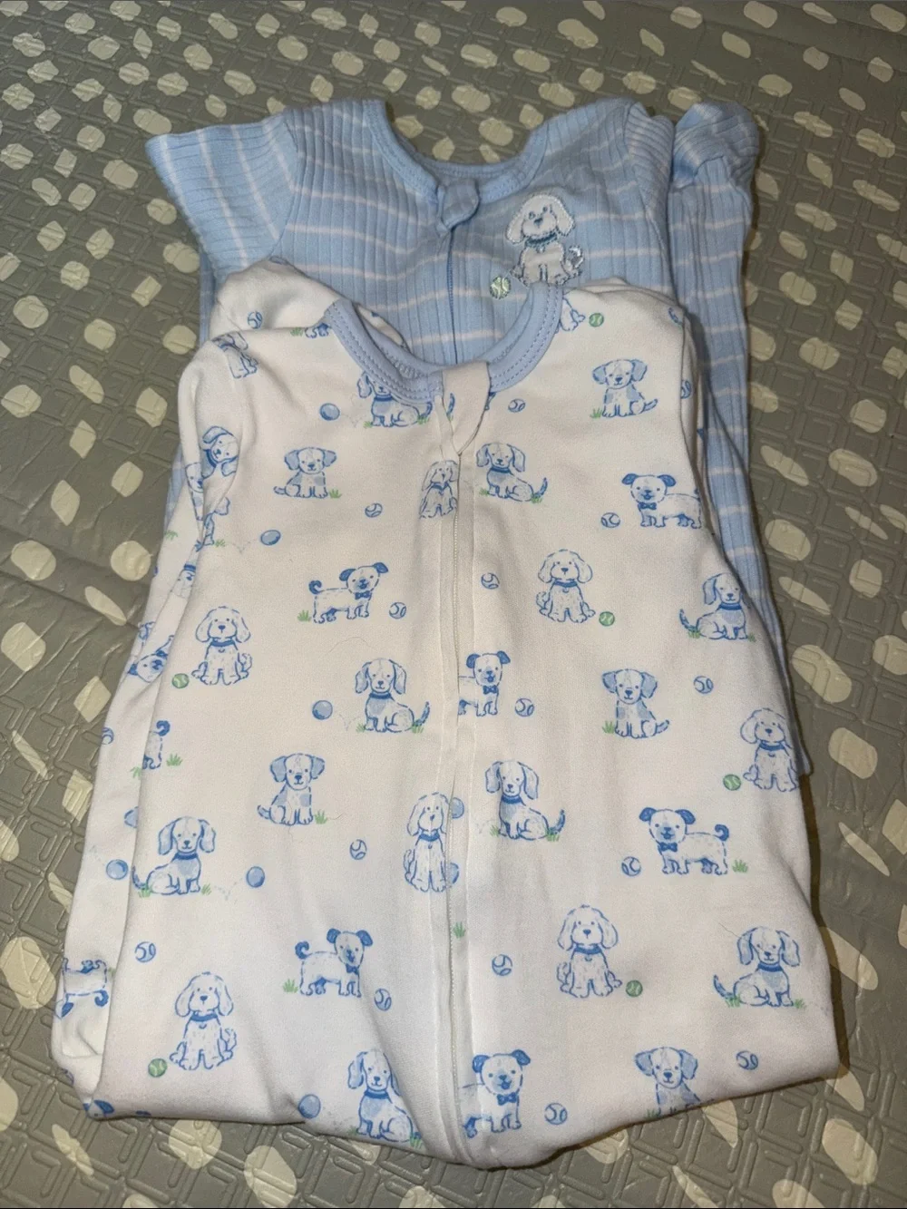 Little Me Light Blue Puppy-Print Two Pack One Piece Sleeper Footie Pajamas